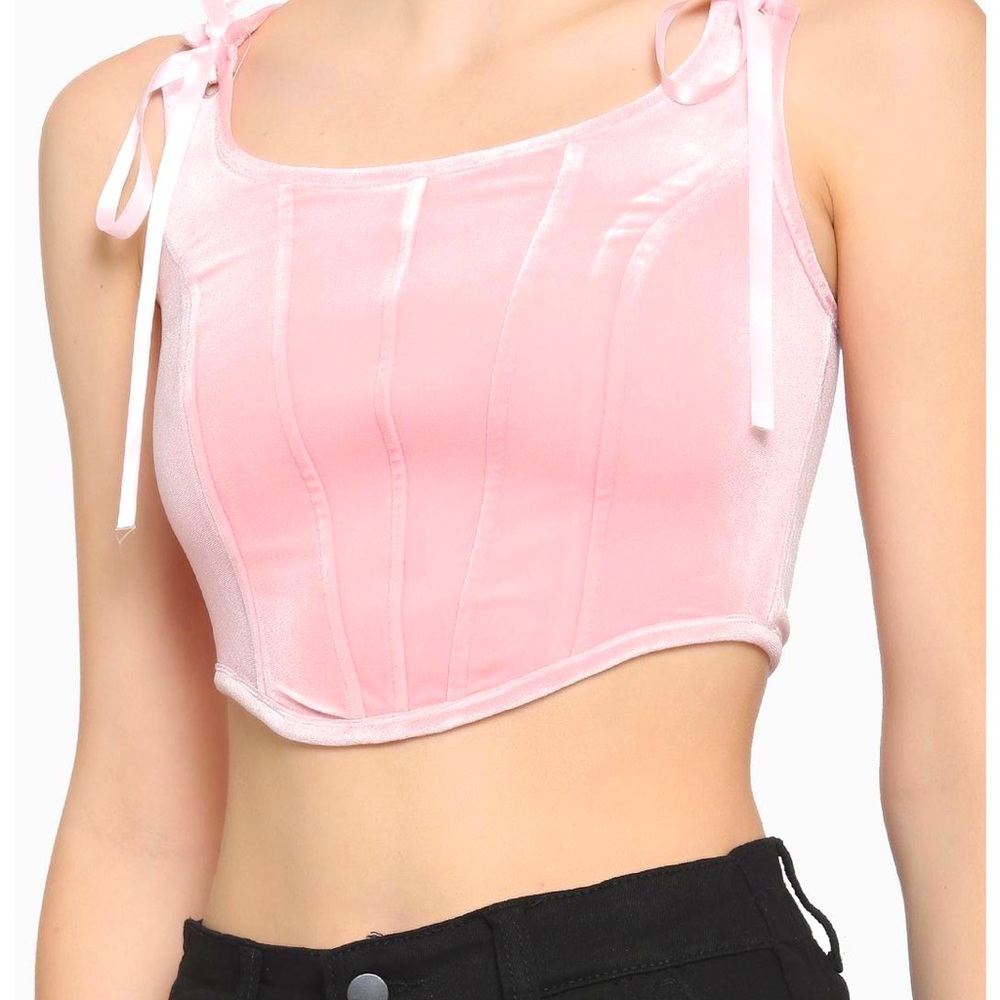 Hot Topic Pink Lace Up Crop Corset Top